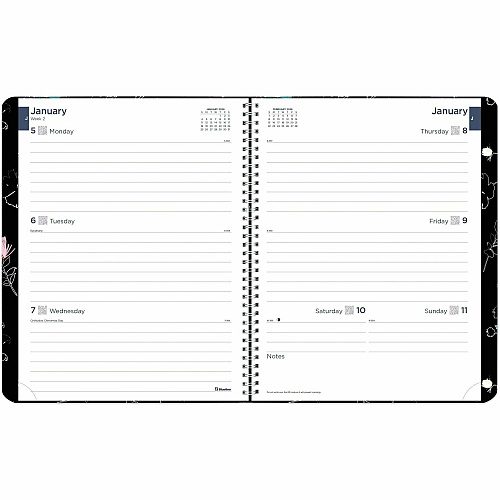 Rediform Watercolor Weekly/Monthly Planner Julian Dates - Weekly, Monthly - 12 Month - January 2026 to December 2026 - 7:00 AM to 5:45 PM - Saturday, 7:00 AM to 8:45 PM - Monday - Friday, Quarter-hourly - 1 Week, 1 Month Double Page Layout - Whi (C958G01)