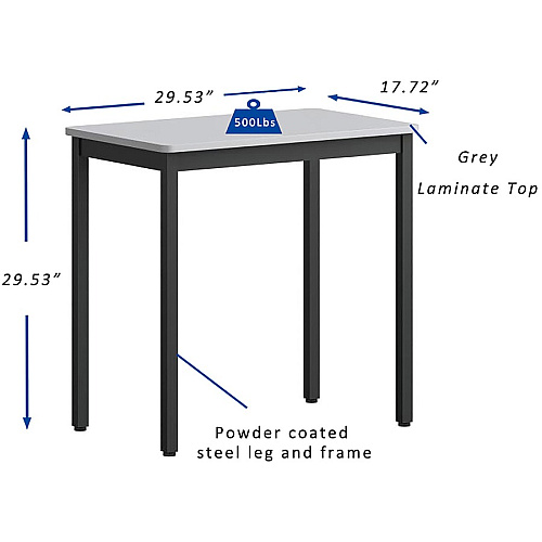 Lorell Utility Table Gray Rectangle, Laminated Top - Powder Coated Black Base - 500 lb Capacity - 30" Table Top Width x 18.13" Table Top Depth - 30" Height - Assembly Required - Melamine Top Material - 1 Each (LLR60752)