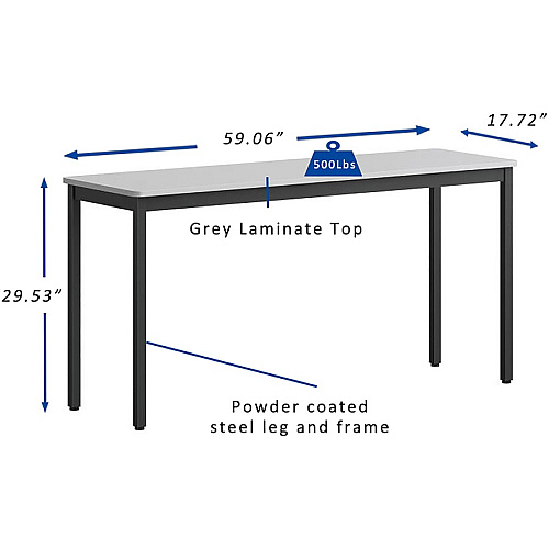 Lorell Utility Table Gray Rectangle, Laminated Top - Powder Coated Black Base - 500 lb Capacity - 59.88" Table Top Width x 18.13" Table Top Depth - 30" Height - Assembly Required - Melamine Top Material - 1 Each (LLR60754)