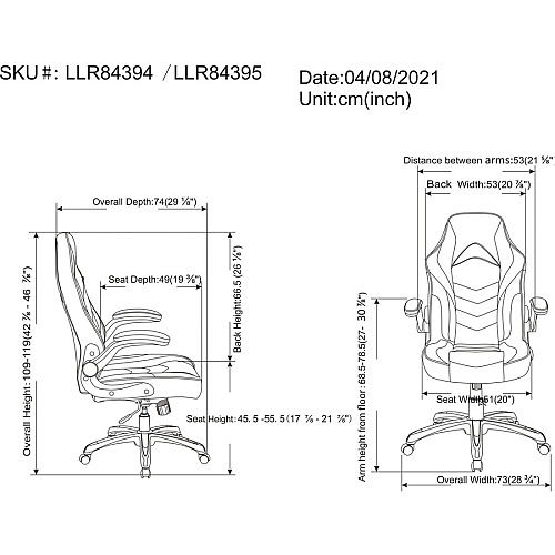 Lorell High-Back Gaming Chair Vinyl, Nylon - Red, Black, Gray (LLR84394)