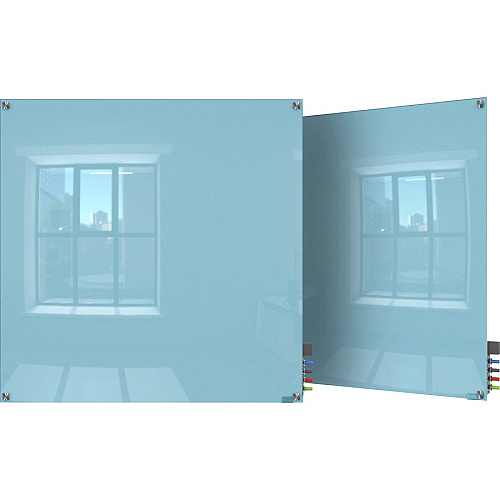 Ghent Harmony Dry Erase Board 48" (4 ft) Width x 48" (4 ft) Height - Tempered Glass Surface - Blue Back - Square - Magnetic - 1 Each (HMYSM44BE)