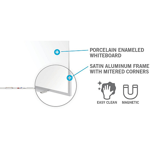 Ghent 5'H Projection Porcelain Whiteboard 96" (8 ft) Width x 60" (5 ft) Height - White Porcelain Surface - Gray Satin Aluminum Frame - Magnetic - Eraser Included - 1 Each (M1P584)