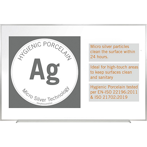 Ghent Hygienic Porcelain Whiteboard with Aluminum Frame 48" (4 ft) Width x 36" (3 ft) Height - White Porcelain Steel Surface - White Anodized Aluminum Frame - Magnetic - 1 Each (M4341)