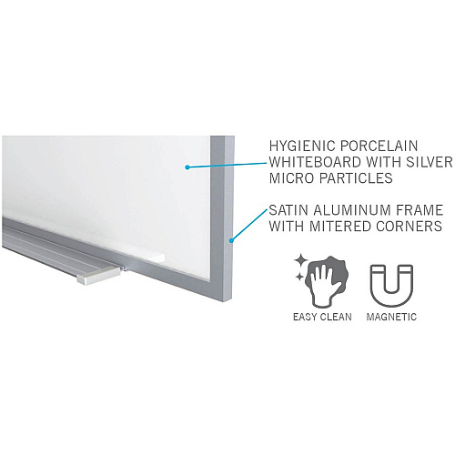 Ghent Hygienic Porcelain Whiteboard with Aluminum Frame 48" (4 ft) Width x 48" (4 ft) Height - White Porcelain Steel Surface - White Anodized Aluminum Frame - Magnetic - 1 Each (M4444)