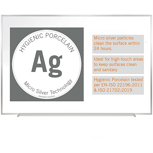 Ghent Hygienic Porcelain Whiteboard with Aluminum Frame 72" (6 ft) Width x 48" (4 ft) Height - White Porcelain Steel Surface - White Anodized Aluminum Frame - Magnetic - 1 Each (M4464)
