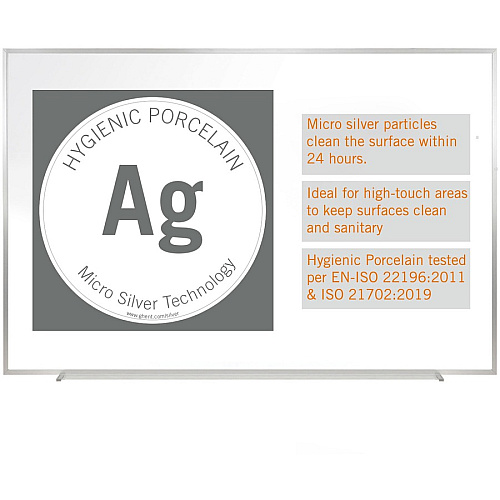 Ghent Hygienic Porcelain Whiteboard with Aluminum Frame 96" (8 ft) Width x 48" (4 ft) Height - White Porcelain Steel Surface - White Anodized Aluminum Frame - Magnetic - 1 Each (M4484)