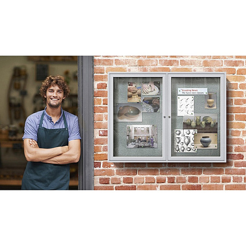 Ghent 2 Door Enclosed Vinyl Bulletin Board with Satin Frame 36" Board Height x 48" Board Width - Ebony Vinyl Surface - Weather Resistant, Water Resistant, Damage Resistant, Tackable, Lockable, Durable, Self-healing, Shatter Resistant, Custo (PA23648VX183)
