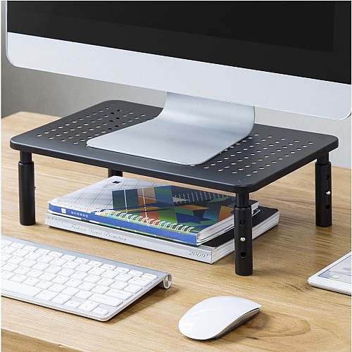 Lorell Height-Adjustable Device Stand 44 lb Load Capacity - 5.50" Height x 9.25" Width x 14.50" Depth - Desktop - Steel - Black (LLR18329)