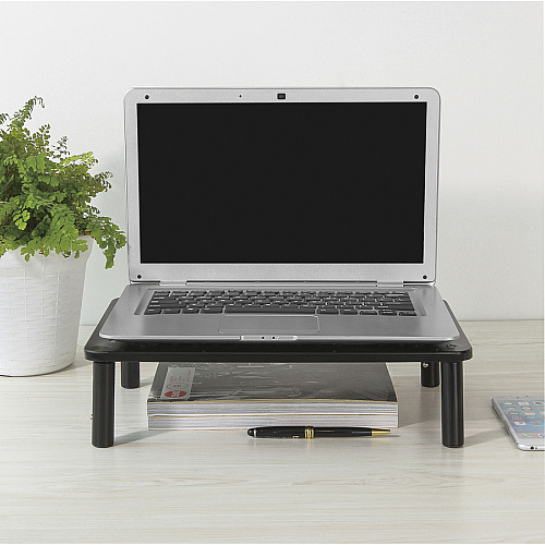 Lorell Height-Adjustable Device Stand 44 lb Load Capacity - 5.50" Height x 9.25" Width x 14.50" Depth - Desktop - Steel - Black (LLR18329)