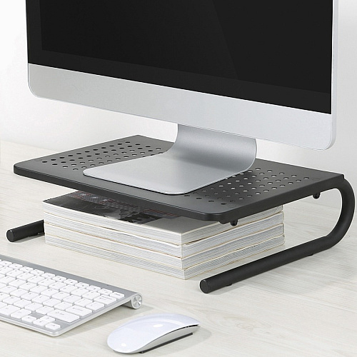 Lorell Monitor/Laptop Stand 20 lb Load Capacity - 5.50" Height x 14.50" Depth - Desktop - Steel - Black - For Monitor, Notebook - Ventilated, Rubber Pad, Non-skid (LLR18330)