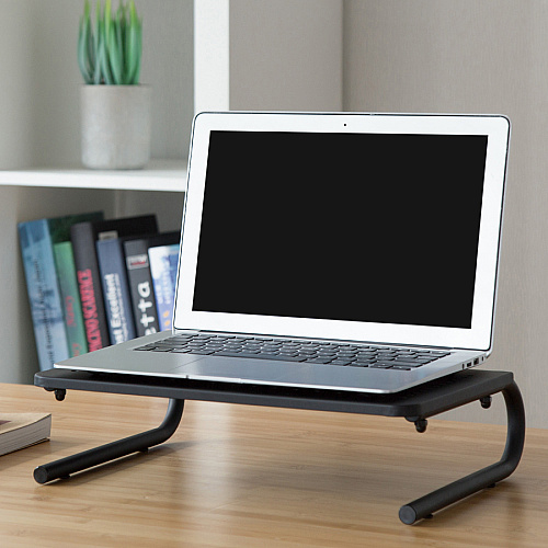 Lorell Monitor/Laptop Stand 20 lb Load Capacity - 5.50" Height x 14.50" Depth - Desktop - Steel - Black - For Monitor, Notebook - Ventilated, Rubber Pad, Non-skid (LLR18330)