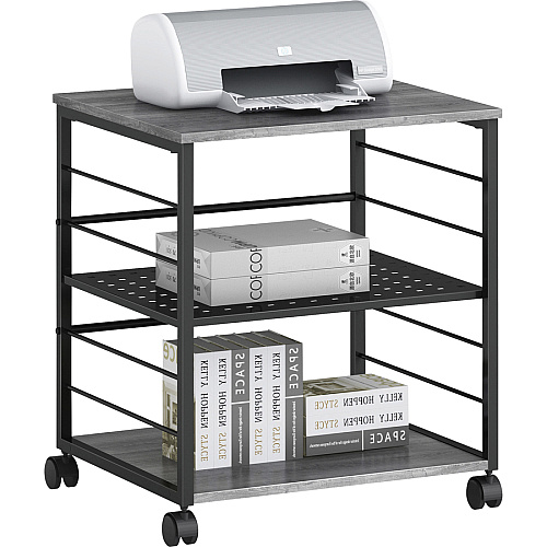 Lorell Deskside Mobile Machine Stand 200 lb Load Capacity - 26.50" Height x 23.60" Width x 19.60" Depth - Desk - Powder Coated - Metal, Laminate, Polyvinyl Chloride (PVC) - Charcoal, Black (LLR60263)