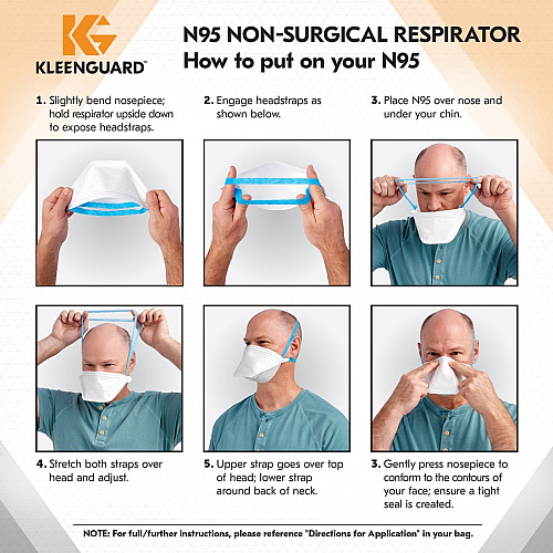 Kleenguard N95 Pouch Respirator Recommended for: Face - Regular - White, Blue - Comfortable, Breathable, Adjustable Nose-piece, Lightweight, Foldable, Head Strap, Particle Filtration Efficiency (PFE) - 20/Pack - 12 / Carton (53899CT)