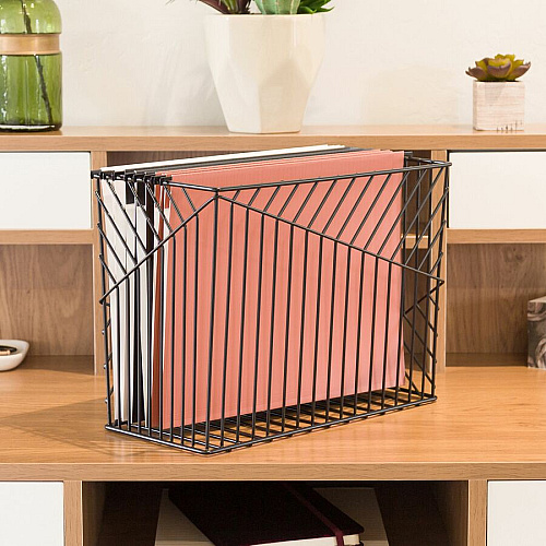 U Brands Vena Desk Organization Collection Hanging File Basket 9.50" Height x 6.80" Width x 12.40" Length - Black - Metal - 1 Each (3836U0206)