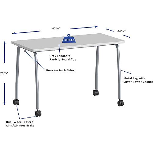 Lorell Training Table Laminated Top - 300 lb Capacity - 29.50" Table Top Length x 23.63" Table Top Width x 1" Table Top Thickness - 47.25" Height - Assembly Required - Gray - Particleboard Top Material - 1 Each (LLR60847)