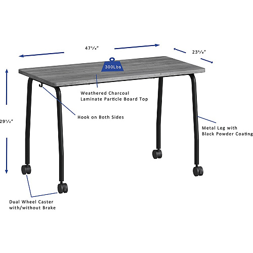 Lorell Training Table Laminated Top - 300 lb Capacity - 29.50" Table Top Length x 23.63" Table Top Width x 1" Table Top Thickness - 47.25" Height - Assembly Required - Weathered Charcoal - Particleboard Top Material - 1 Each (LLR60845)