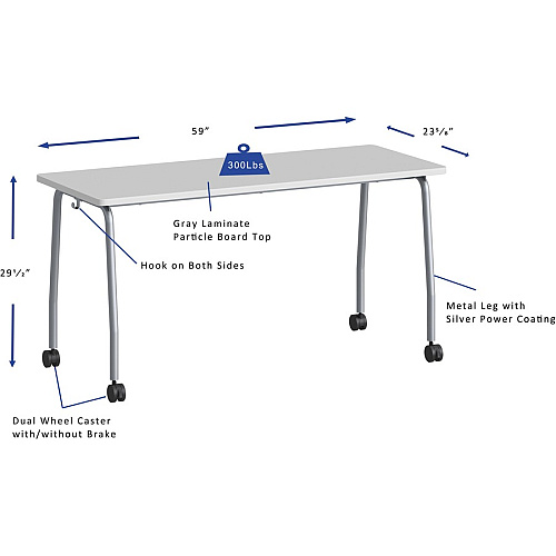 Lorell Training Table Laminated Top - 300 lb Capacity - 29.50" Table Top Length x 23.63" Table Top Width x 1" Table Top Thickness - 59" Height - Assembly Required - Gray - Particleboard Top Material - 1 Each (LLR60848)