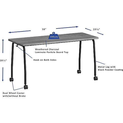 Lorell Training Table Laminated Top - 300 lb Capacity - 29.50" Table Top Length x 23.63" Table Top Width x 1" Table Top Thickness - 59" Height - Assembly Required - Weathered Charcoal - Particleboard Top Material - 1 Each (LLR60846)