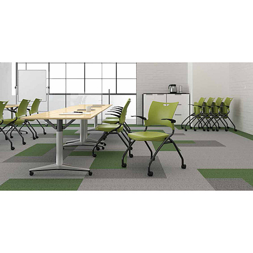 9 to 5 Seating Bella Fixed Arms Mobile Nesting Chair Latte Seat Color - Thermoplastic Seat Material - Latte Back Color - Thermoplastic Back Material - Powder Coated, Silver Frame Color - Four-legged Base - 1 Each (1320A12SFP19)