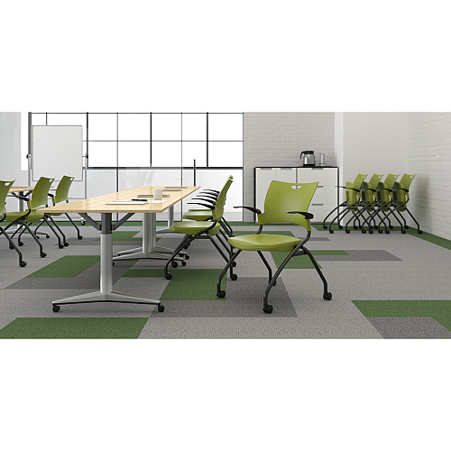 9 to 5 Seating Bella Fabric Seat Mobile Stack Chair Cloud Seat Color - Fabric, Foam Seat Material - Cloud Back Color - Fabric, Foam Back Material - Black, Powder Coated Frame Color - Four-legged Base - 1 Each (1315A12BFCD)