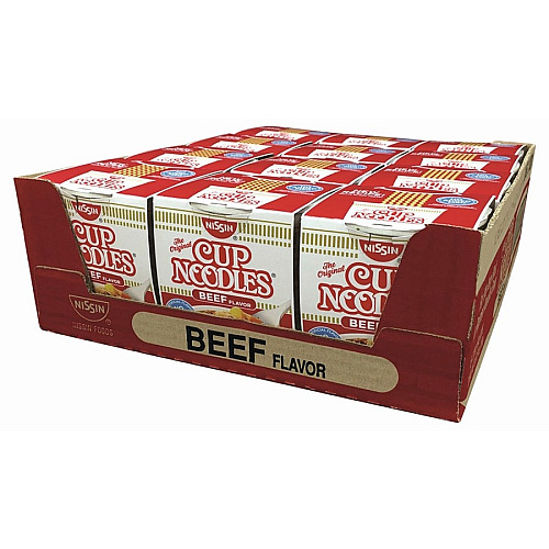 NISSIN FOODS Top Ramen Beef Flavor Cup Noodles Noodles - Beef - 2.25 oz - 12 / Carton (23001)