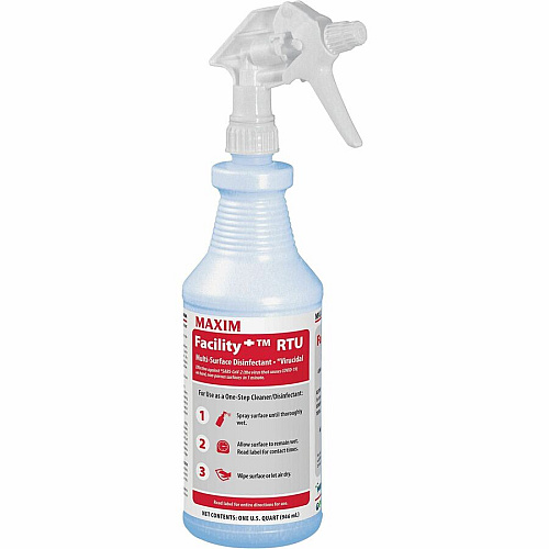 Maxim Facility Multi-Surface Disinfectant Ready-To-Use - 32 fl oz (1 quart) - Washable - Colorless - 12 / Carton (04640012)