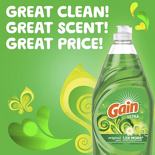 Gain Ultra Original Scent Dishwashing Liquid 8 fl oz (0.3 quart) - Clean Scent - Green - 12 / Carton (98110)