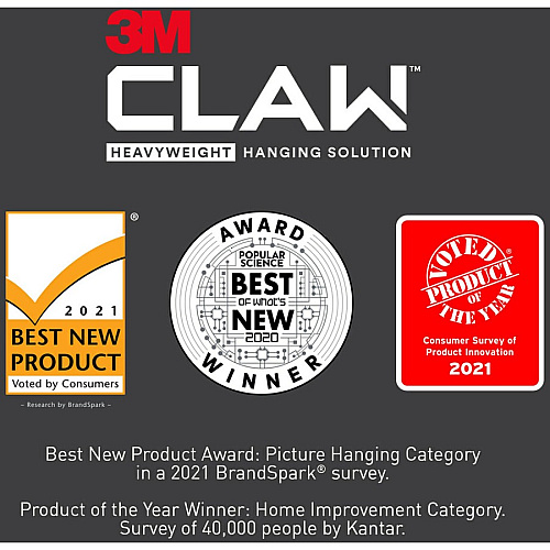 3M CLAW Drywall Picture Hanger 45 lb (20.41 kg), 25 lb (11.34 kg), 15 lb (6.80 kg) Capacity - 1.2" Width x 2" Length - for Pictures, Project, Mirror, Frame, Home, Decoration - Steel - Gray - 10 / Pack (3PHKITM10ES)