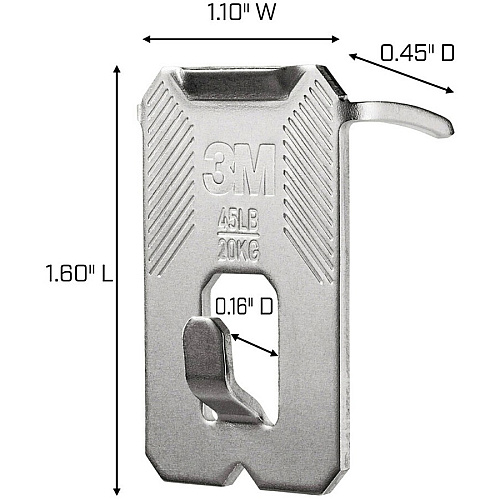 3M CLAW Drywall Picture Hanger 45 lb (20.41 kg), 25 lb (11.34 kg), 15 lb (6.80 kg) Capacity - 1.2" Width x 2" Length - for Pictures, Project, Mirror, Frame, Home, Decoration - Steel - Gray - 10 / Pack (3PHKITM10ES)