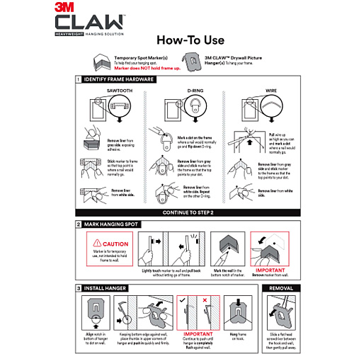 3M CLAW Drywall Picture Hanger 45 lb (20.41 kg), 25 lb (11.34 kg), 15 lb (6.80 kg) Capacity - 1.2" Width x 2" Length - for Pictures, Project, Mirror, Frame, Home, Decoration - Steel - Gray - 10 / Pack (3PHKITM10ES)