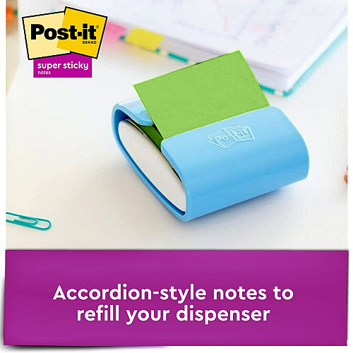 Post-it&reg; Super Sticky Dispenser Notes - Playful Primaries Color Collection 3" Flag/Note Width x 3" Flag/Note Length - Square - Candy Apple Red, Blue Paradise, Sunnyside, Lucky Green - Paper - Pop-up, Recyclable - 18 / Pack (R33018SSANCP)