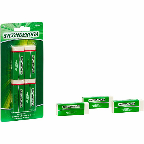 Ticonderoga White Erasers White - Block - Vinyl - 4 / Pack - Soft, Latex-free, Smudge-free, Residue-free, Non-tearing, Non-toxic, Easy Grip (X38004)