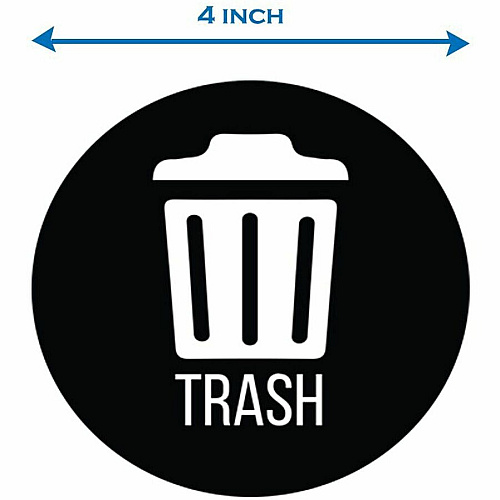 HLS Commercial Refuse Bin Icon Sticker Waterproof - Compost - 1/10" Height x 4" Width x 4" Length x 4" Diameter - Removable Adhesive - Circle - Black - Vinyl - Laminated - 3 / Carton (HLSKERTRASH3)