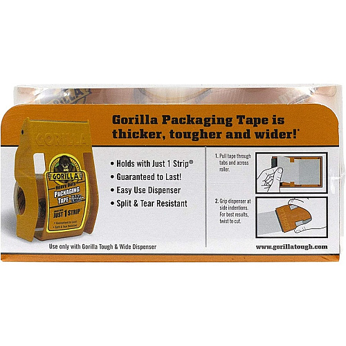 Gorilla Glue Gorilla Heavy-Duty Tough & Wide Shipping/Packaging Tape 30 yd Length x 2.83" Width - 1.50" Core - Clear - 2 / Pack (6030402)