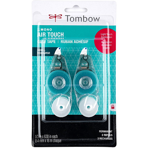 Tombow Refill 2-Pack, MONO Air Touch Adhesive 17.50 yd Length x 0.33" Width - White - 2 / Pack (62153)