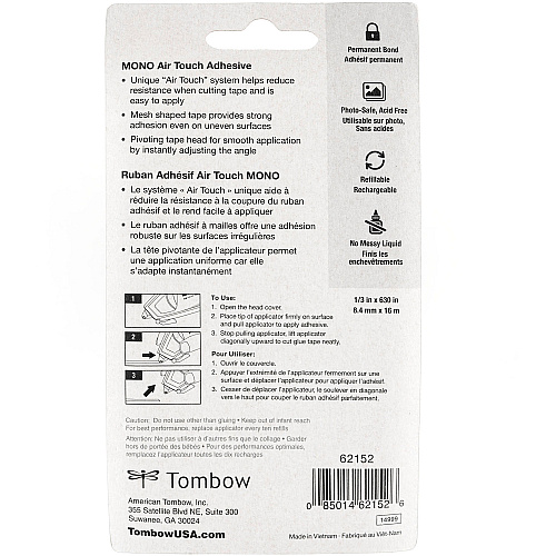 Tombow Air Touch Adhesive 17.50 yd Length x 0.33" Width - Dispenser Included - For Smooth Surface - 1 Each (62152)
