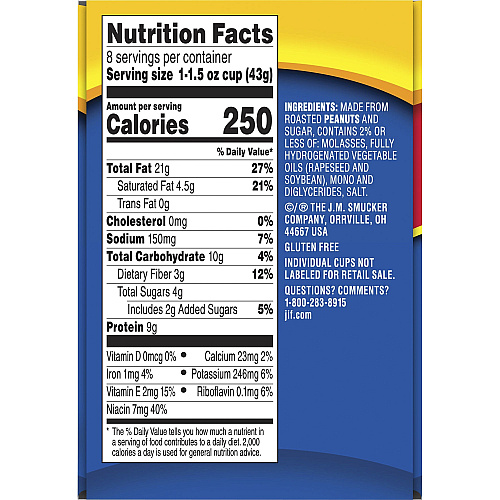 Jif To Go Peanut Butter Cups - Chunky Peanut - 1.50 oz - 8 / Pack (24130)