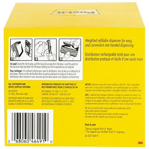 Post-it&reg; Notes Dispenser and Dispenser Notes 3" x 3" Note - 90 Sheet Note Capacity - Washed Denim, Citron Yellow, Power Pink (WAVE330SSVA)