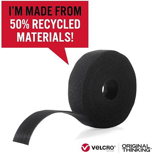 VELCRO&reg; Strap,Adjustable,Reusable,Recycled,1"x10',Black Cable Strap - Black - 1 Each (30188)