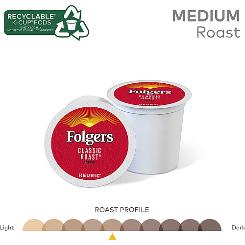Folgers Folger K-Cup Classic Roast Coffee Compatible with Keurig K-Cup Brewer - American - Medium - 24 K-Cup - K-Cup - Classic Roast - Kosher - 24 / Box (7456)