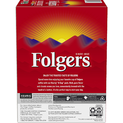 Folgers Folger K-Cup Classic Roast Coffee Compatible with Keurig K-Cup Brewer - American - Medium - 24 K-Cup - K-Cup - Classic Roast - Kosher - 24 / Box (7456)