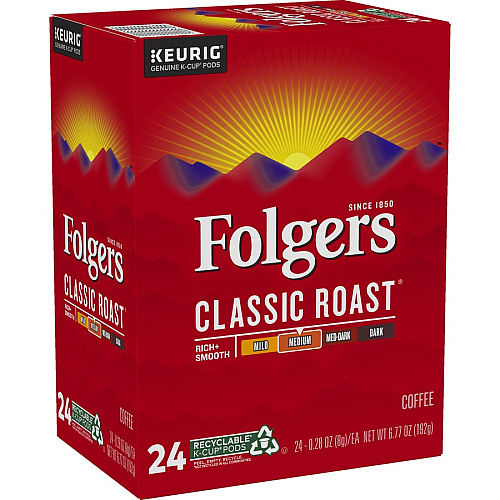 Folgers Folger K-Cup Classic Roast Coffee Compatible with Keurig K-Cup Brewer - American - Medium - 24 K-Cup - K-Cup - Classic Roast - Kosher - 24 / Box (7456)