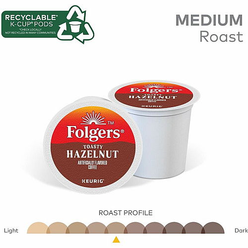 Folgers&reg; K-Cup Toasty Hazelnut Coffee Compatible with Keurig Brewer - Medium - K-Cup - Hazelnut Cream - 24 / Box (7463)