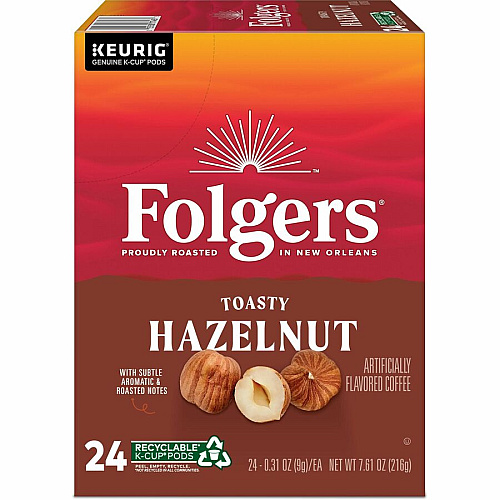Folgers&reg; K-Cup Toasty Hazelnut Coffee Compatible with Keurig Brewer - Medium - K-Cup - Hazelnut Cream - 24 / Box (7463)