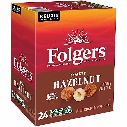 Folgers&reg; K-Cup Toasty Hazelnut Coffee Compatible with Keurig Brewer - Medium - K-Cup - Hazelnut Cream - 24 / Box (7463)