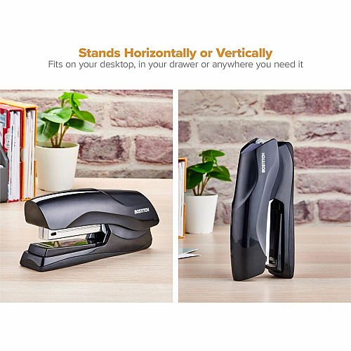 Bostitch Antimicrobial Flat Clinch Stapler Staples Upto 40 Sheet - Holds Upto 210 Staple - Full Strip - Black - Steel, Rubber - 1 Each (B275RBLK)