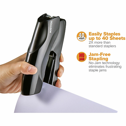 Bostitch Antimicrobial Flat Clinch Stapler Staples Upto 40 Sheet - Holds Upto 210 Staple - Full Strip - Black - Steel, Rubber - 1 Each (B275RBLK)
