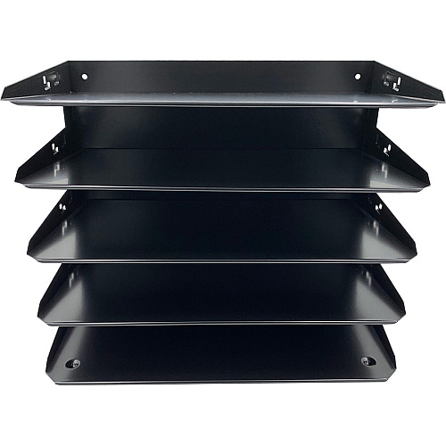 Huron Horizontal Slots Desk Organizer 5 Compartment(s) - Horizontal - 15" Height x 15" Width x 8.75" Depth - Durable, Label Holder - Black - Steel - 1 Each (HASZ0161)