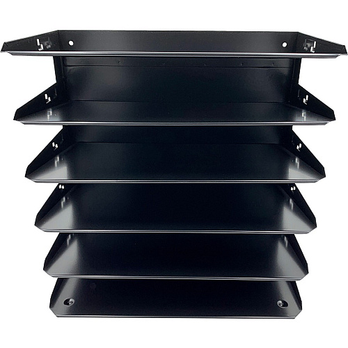 Huron Horizontal Slots Desk Organizer 6 Compartment(s) - Horizontal - 15" Height x 15" Width x 8.66" Depth - Durable, Label Holder - Black - Steel - 1 Each (HASZ0153)