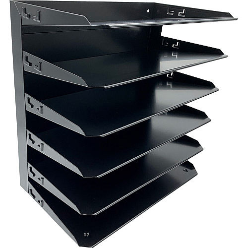 Huron Horizontal Slots Desk Organizer 6 Compartment(s) - Horizontal - 15" Height x 15" Width x 8.66" Depth - Durable, Label Holder - Black - Steel - 1 Each (HASZ0153)